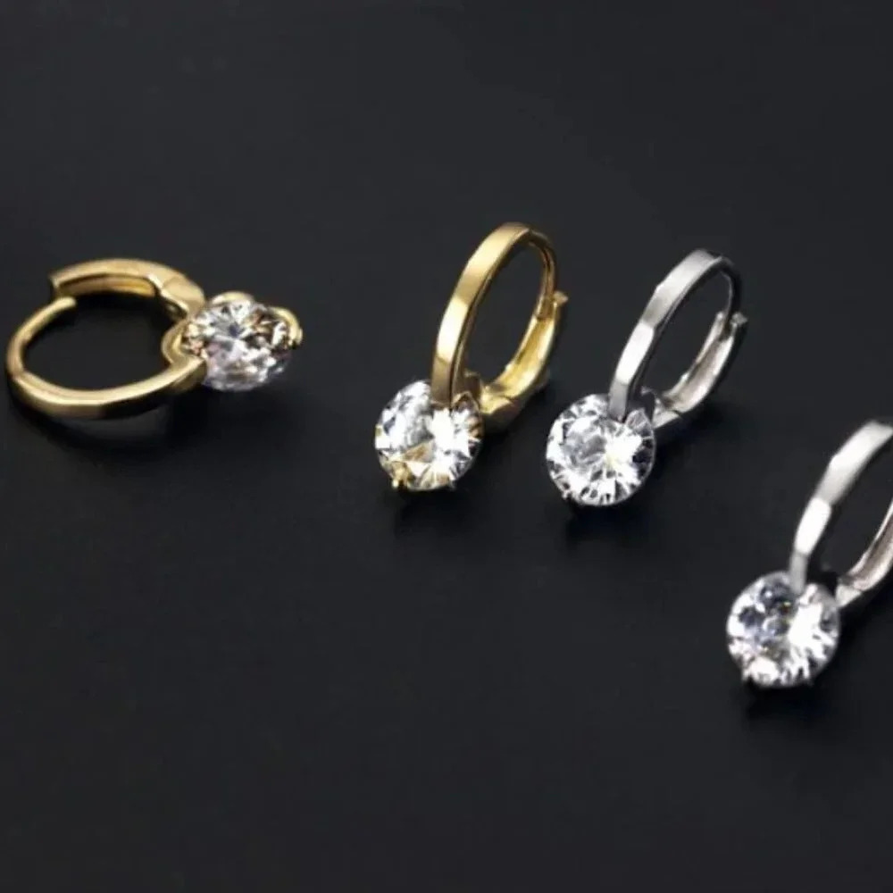925 Sterling Silver Diamond Huggie Hoop Earrings Dainty Minimalist Huggies Gold